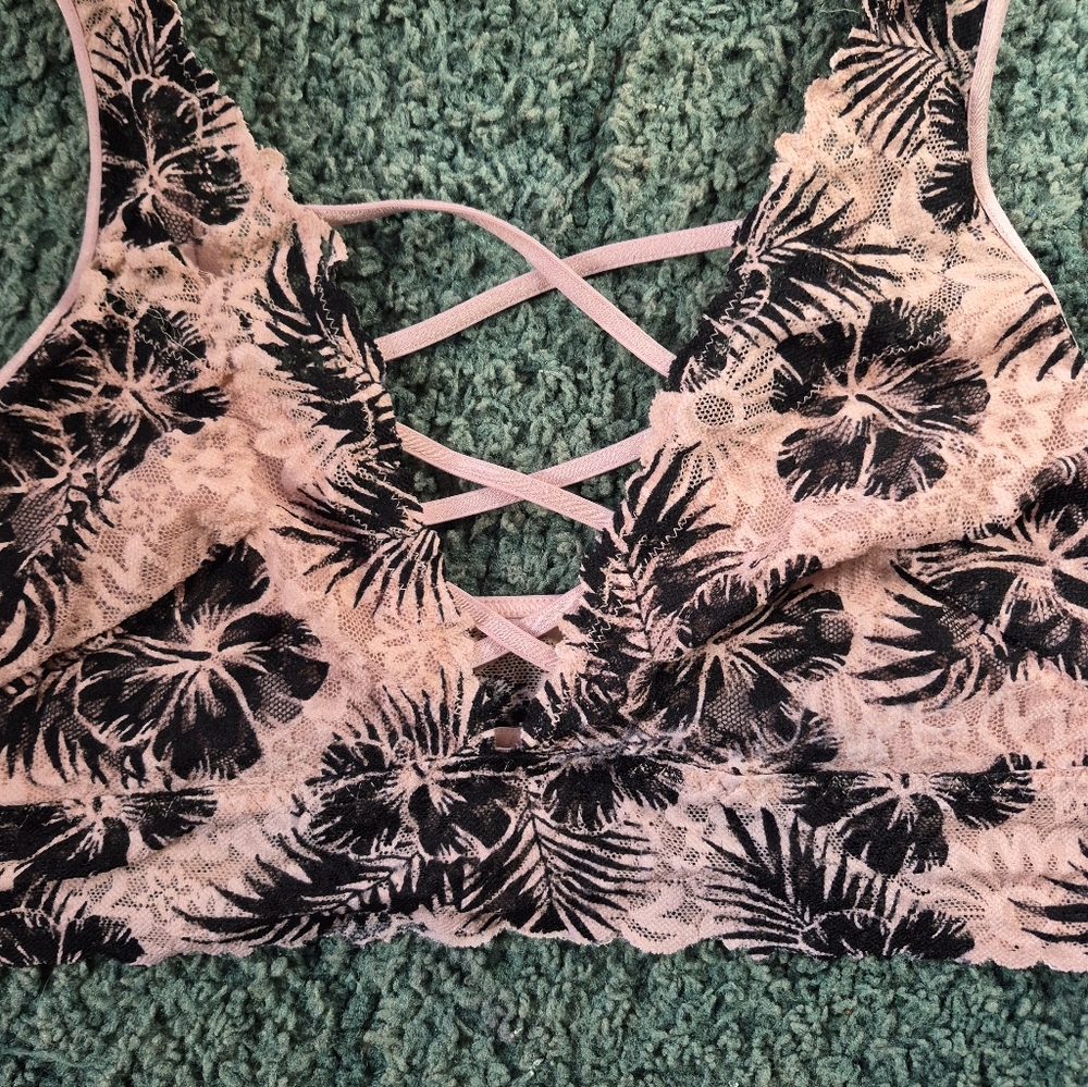 Pink Victoria's Secret Floral Lace Bralette Pink Tropical Large - Picture 3 of 13